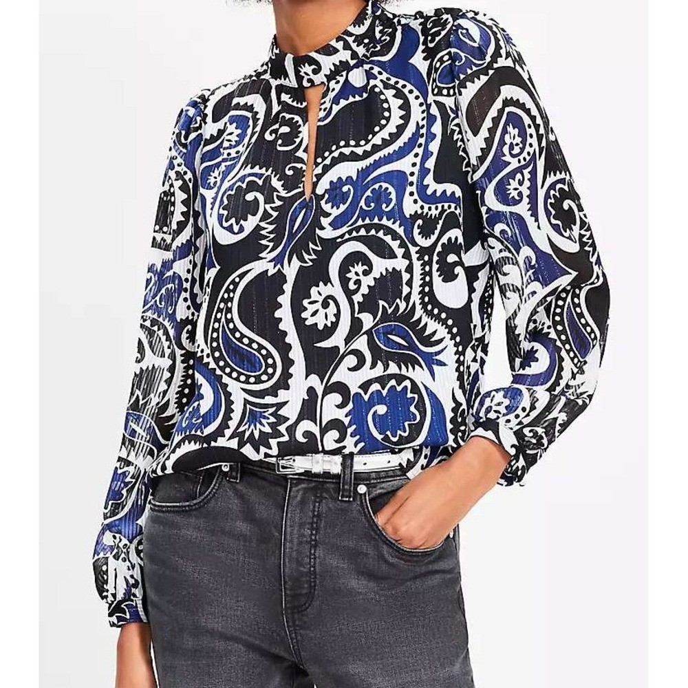 Loft Womens Plus Size XXL Shimmer‎ Stripe Paisley Mock Neck Blouse NWT